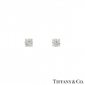 Tiffany & Co. Solitaire Diamond Platinum Stud Earrings 1.24ct TDW